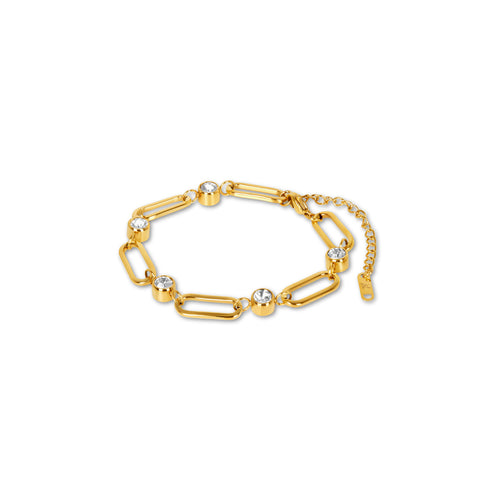 Oval Link Stone Chain Bracelet - Gold Tone
