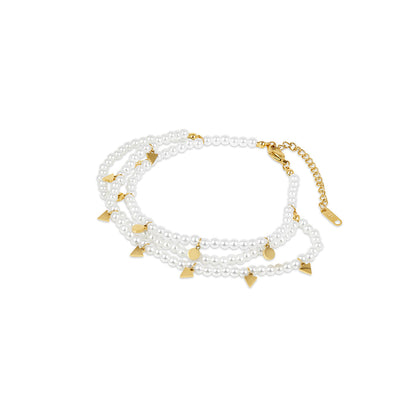 Layered Pearl Anklet - Gold Tone
