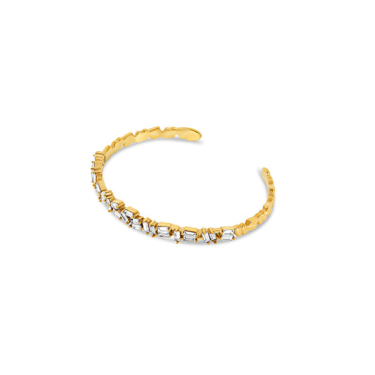 Stone CZ Baguette Cut Bangle - Gold Tone