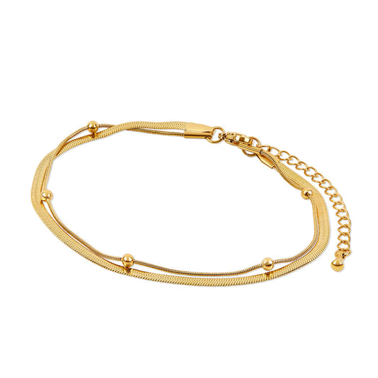 Snake Ball Double Chain Anklet - Gold Tone