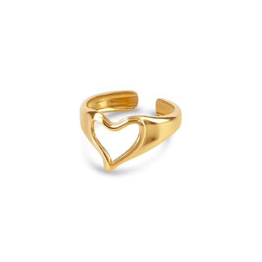Abstract Heart Adjustable Ring - Gold Tone