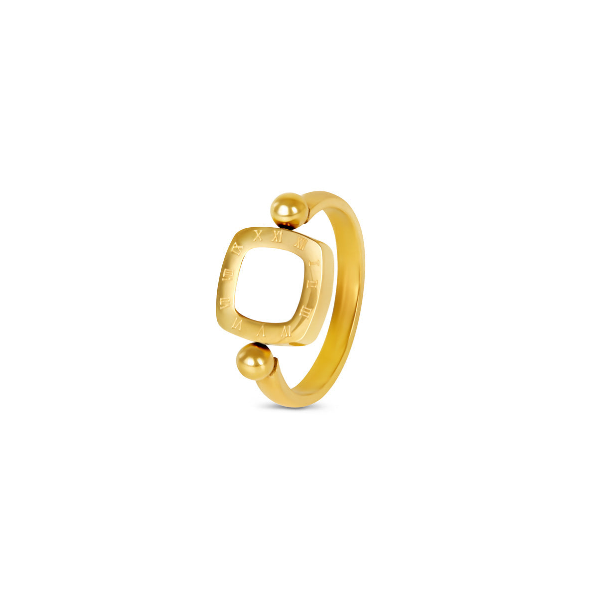 Square Rotatable Numeral Pendant Ring - Gold Tone
