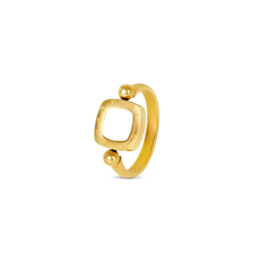 Square Rotatable Numeral Pendant Ring - Gold Tone
