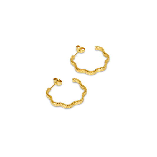 Asymmetrical Textured Hoop Earrings - Gold Tone