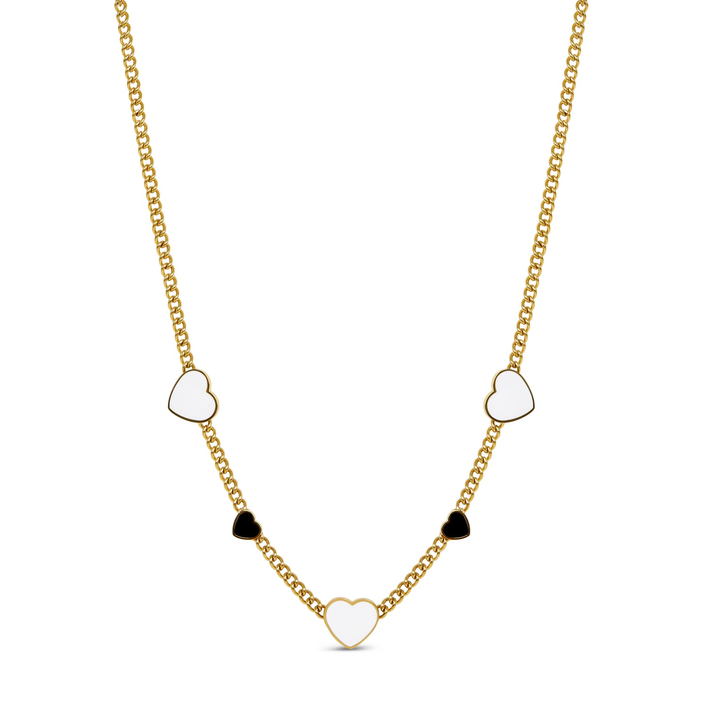 Monochrome Hearts Necklace - Gold Tone