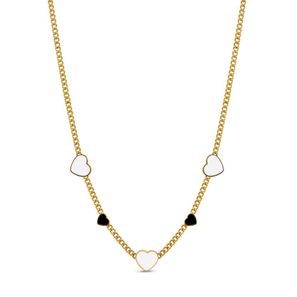 Monochrome Hearts Necklace - Gold Tone