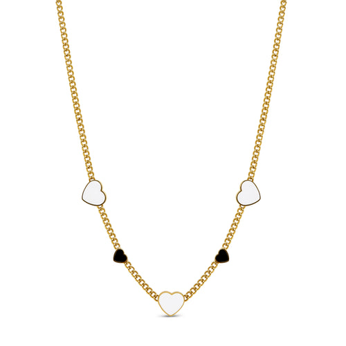 Monochrome Hearts Necklace - Gold Tone