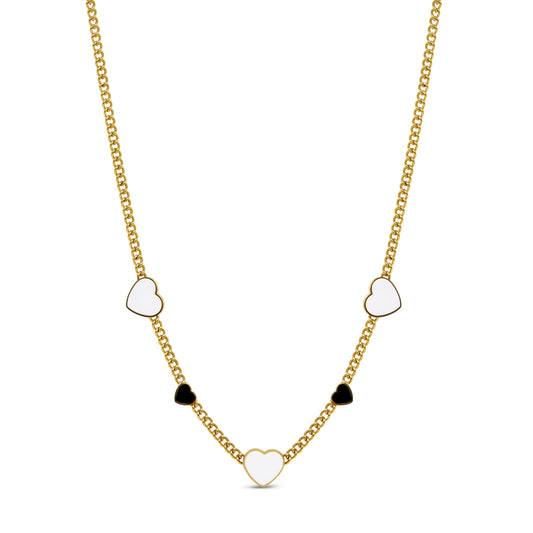 Monochrome Hearts Necklace - Gold Tone