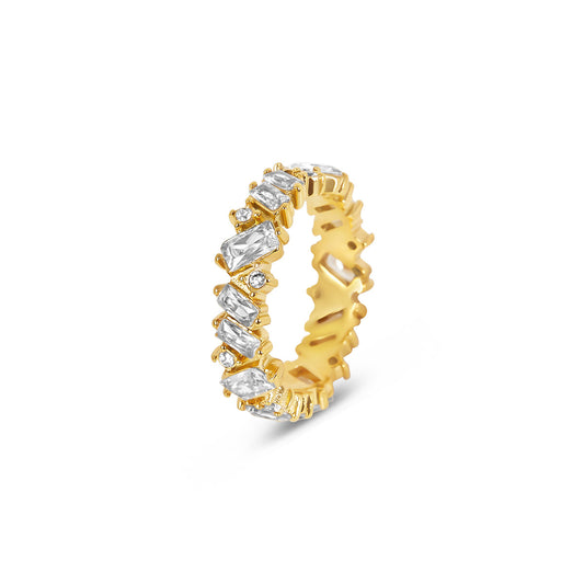 Stone CZ Baguette Cut Ring - Gold Tone