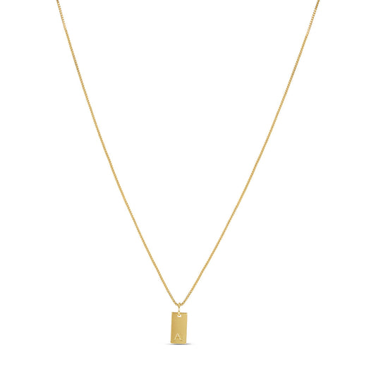 Tablet Engraved Initial Necklace - Gold Tone