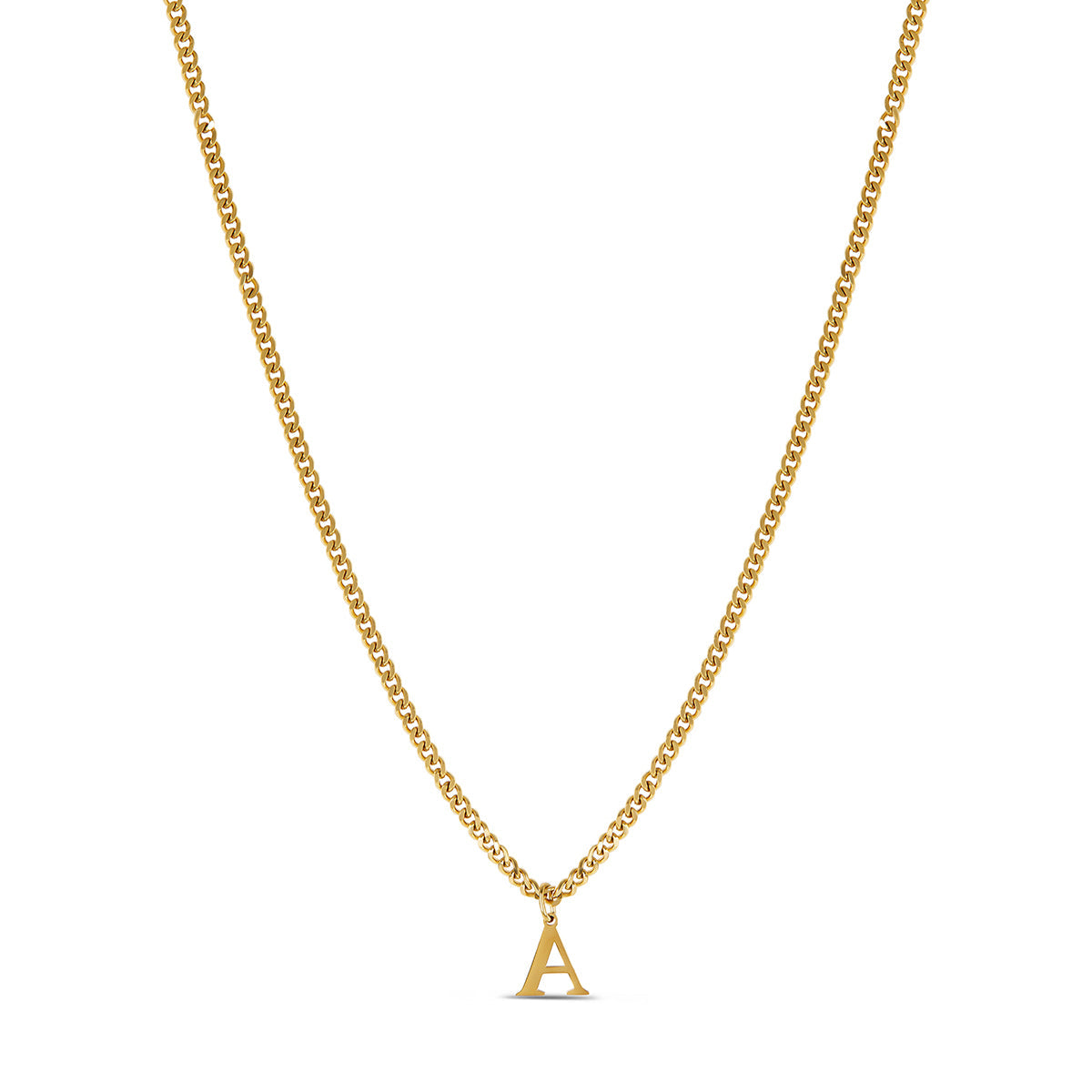 Curb Chain Initial Necklace - Gold Tone