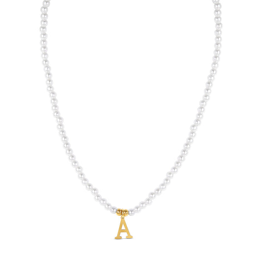 Pearl Initial Necklace - Gold Tone