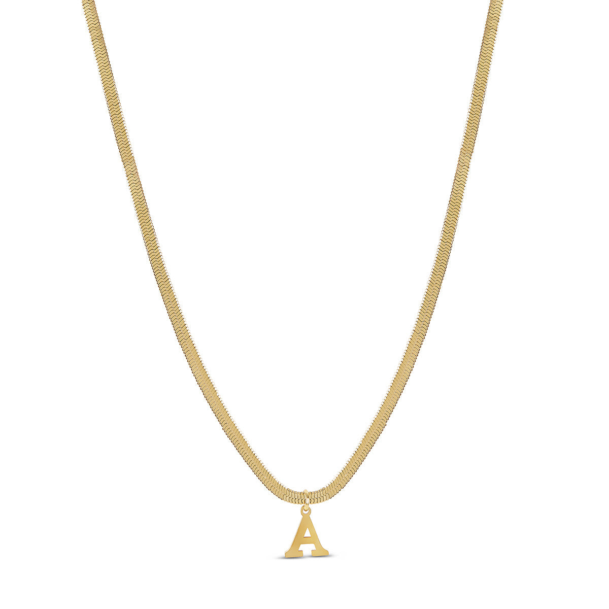 Snake Chain Initial Necklace - Gold Tone