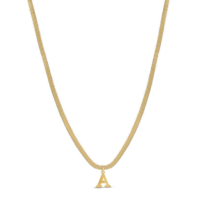 Snake Chain Initial Necklace - Gold Tone