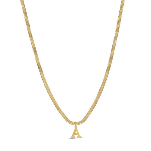 Snake Chain Initial Necklace - Gold Tone