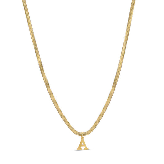 Snake Chain Initial Necklace - Gold Tone