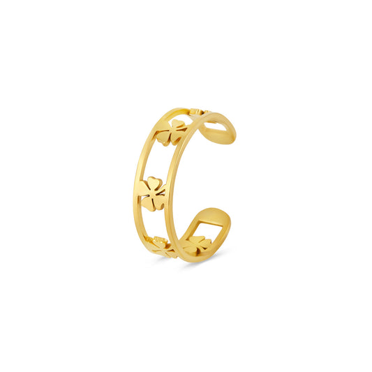 Hollow Clover Adjustable Ring - Gold Tone