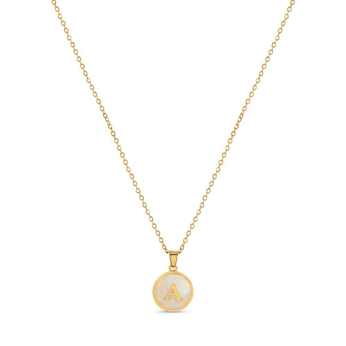 Marble Initial Necklace - Gold Tone