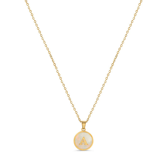 Marble Initial Necklace - Gold Tone