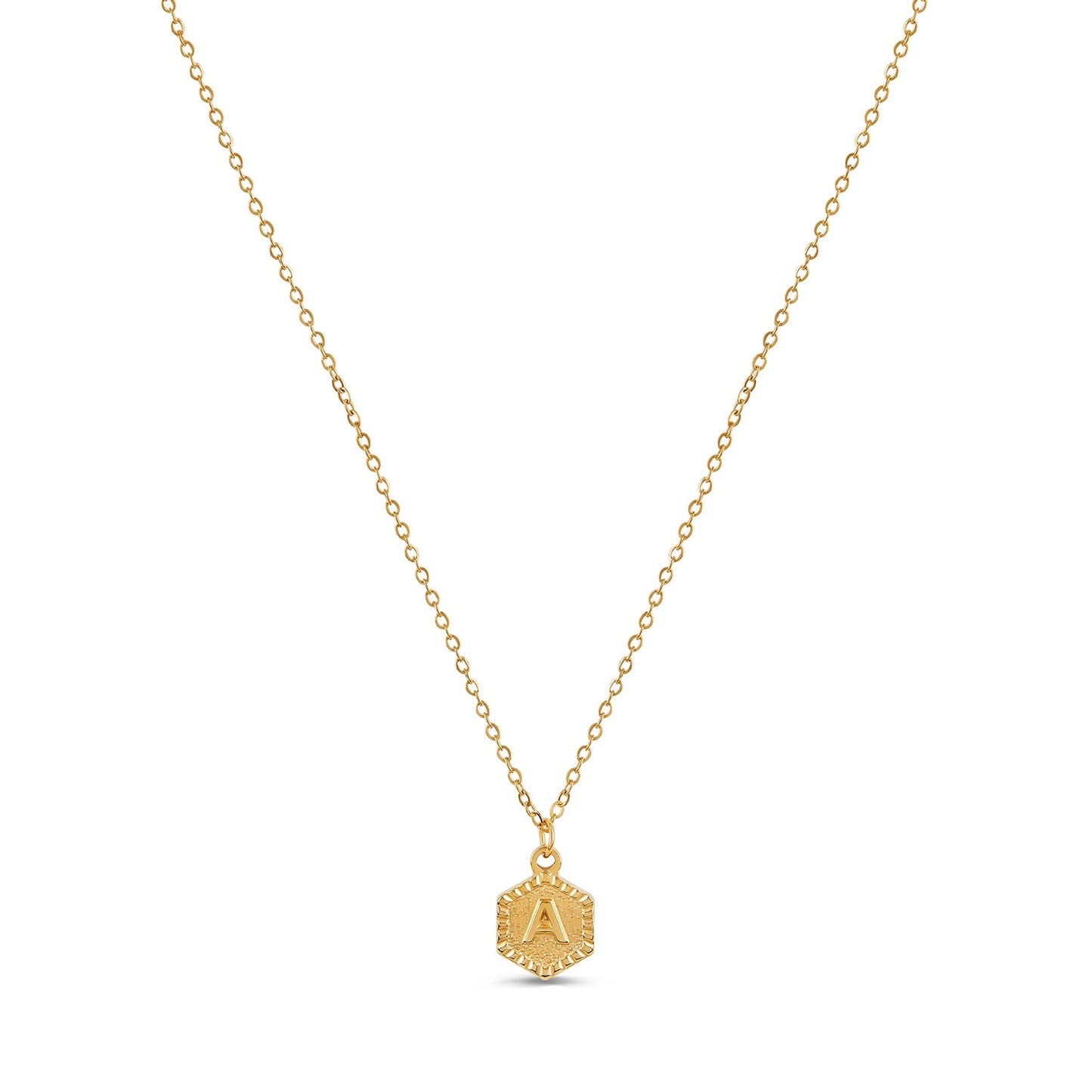 Hex Initial Necklace - Gold Tone