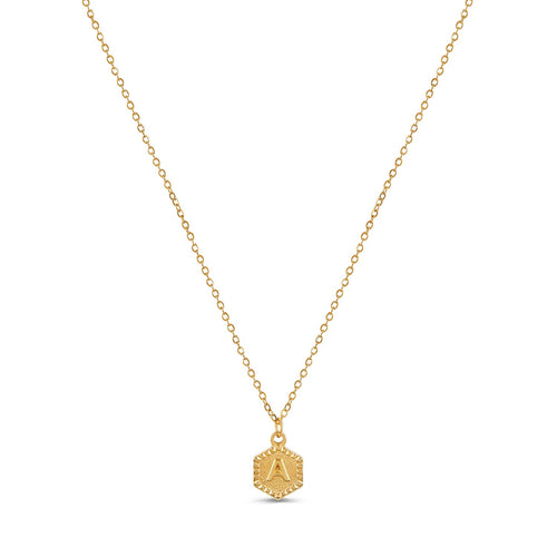 Hex Initial Necklace - Gold Tone