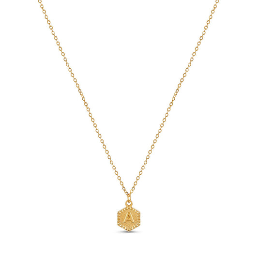Hex Initial Necklace - Gold Tone