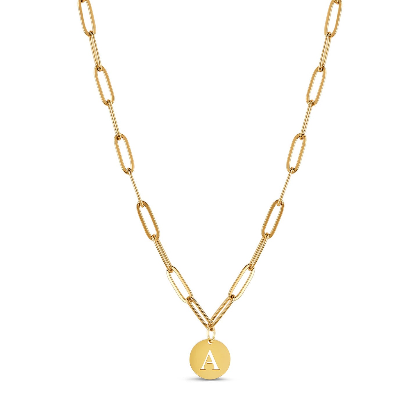 Engraved Clip Chain Initial Necklace - Gold Tone