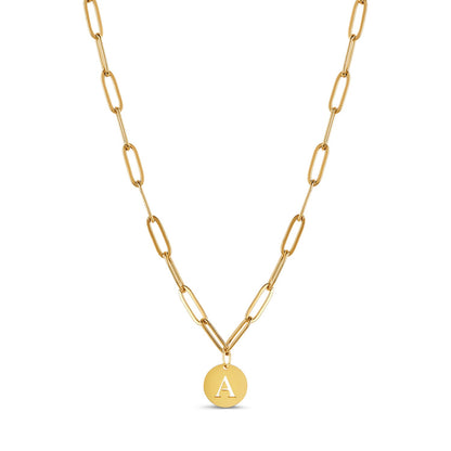 Engraved Clip Chain Initial Necklace - Gold Tone