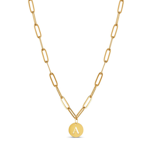 Engraved Clip Chain Initial Necklace - Gold Tone