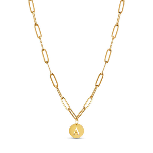 Engraved Clip Chain Initial Necklace - Gold Tone