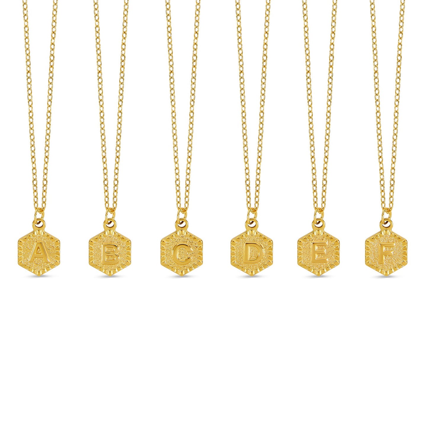 Hex Initial Necklace - Gold Tone