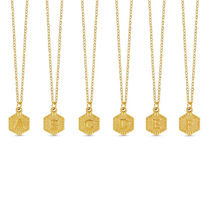 Hex Initial Necklace - Gold Tone