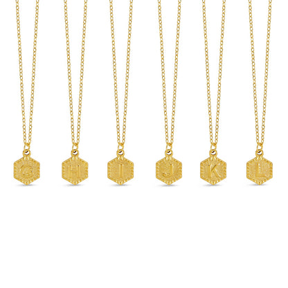 Hex Initial Necklace - Gold Tone