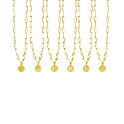 Engraved Clip Chain Initial Necklace - Gold Tone