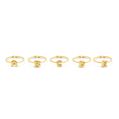 Bubble Initial Rope Chain Adjustable Ring - Gold Tone