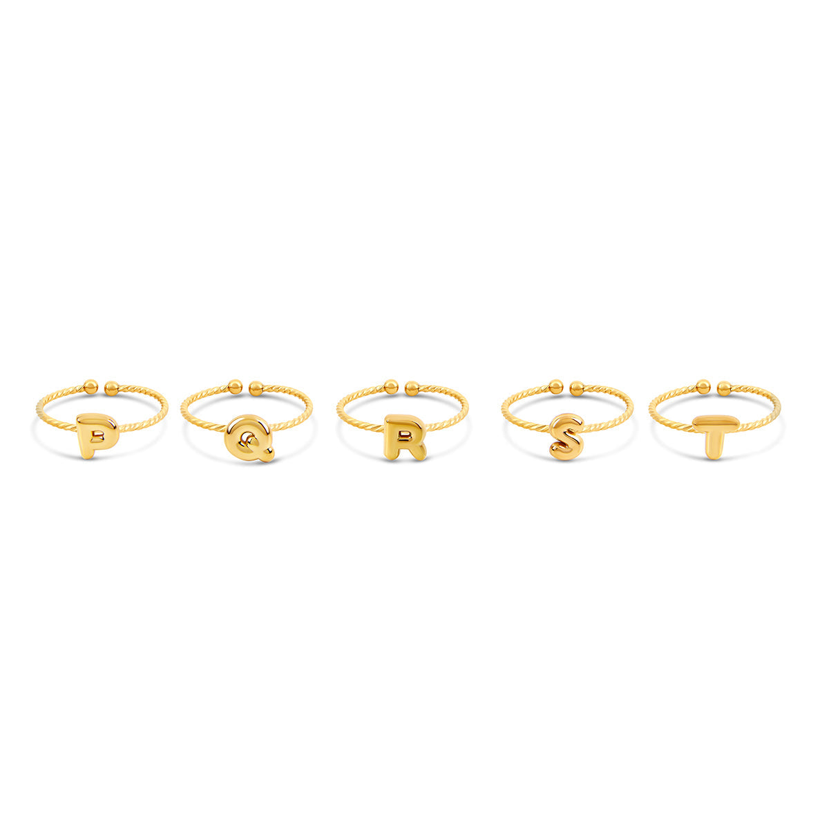 Bubble Initial Rope Chain Adjustable Ring - Gold Tone