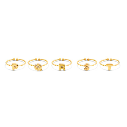 Bubble Initial Rope Chain Adjustable Ring - Gold Tone