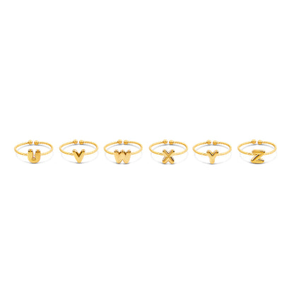 Bubble Initial Rope Chain Adjustable Ring - Gold Tone