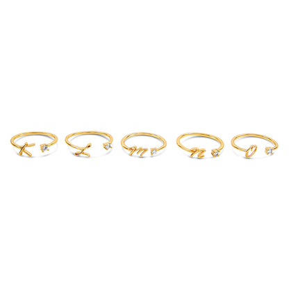Scripture Stone Initial Adjustable Ring - Gold Tone