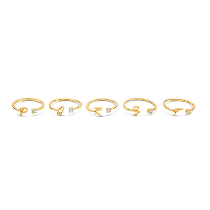 Scripture Stone Initial Adjustable Ring - Gold Tone