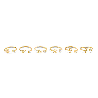 Scripture Stone Initial Adjustable Ring - Gold Tone