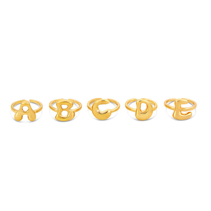 Bubble Initial Adjustable Ring - Gold Tone