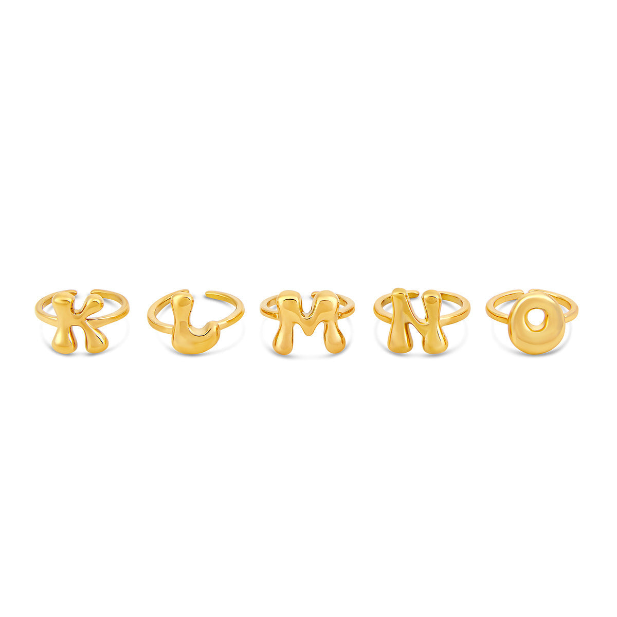 Bubble Initial Adjustable Ring - Gold Tone