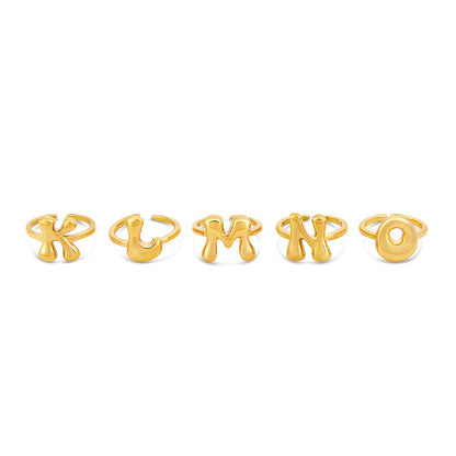 Bubble Initial Adjustable Ring - Gold Tone