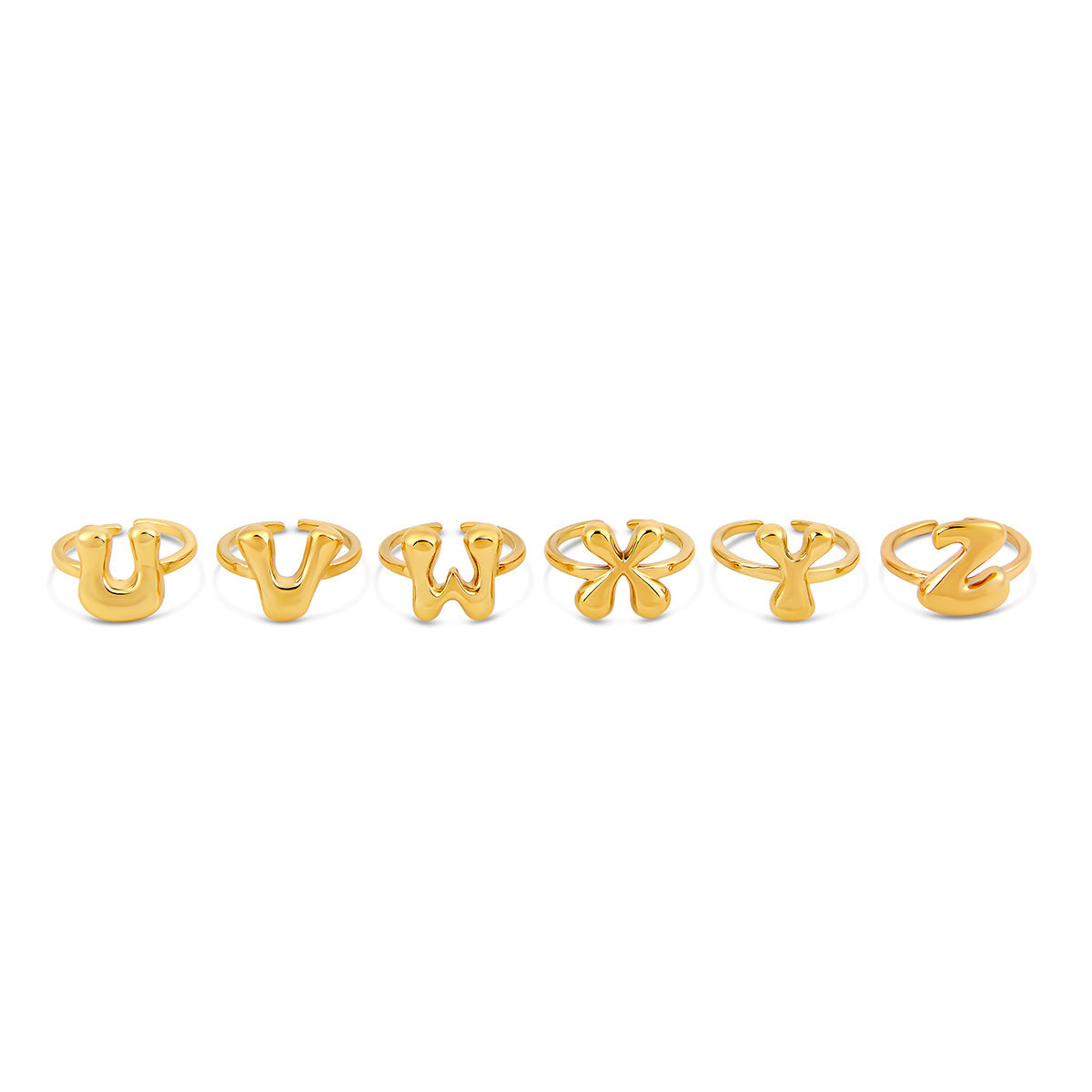 Bubble Initial Adjustable Ring - Gold Tone