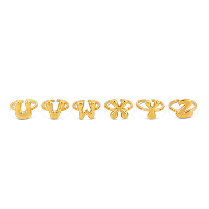 Bubble Initial Adjustable Ring - Gold Tone