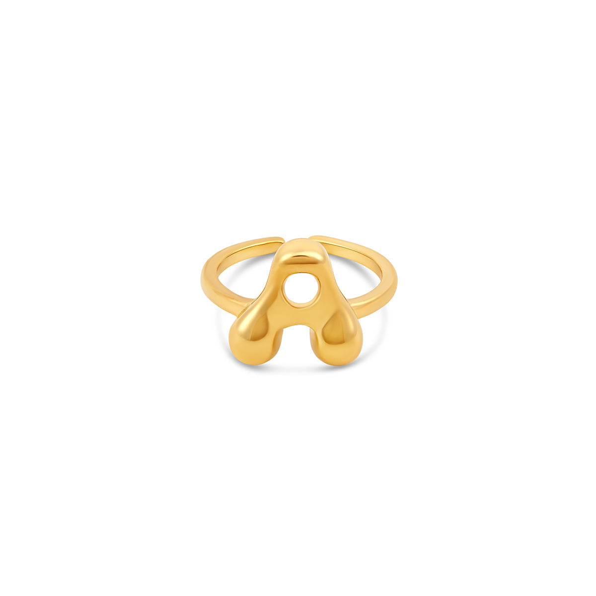 Bubble Initial Adjustable Ring - Gold Tone