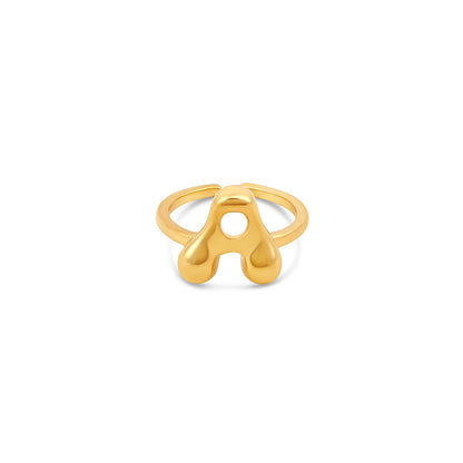 Bubble Initial Adjustable Ring - Gold Tone