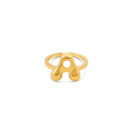Bubble Initial Adjustable Ring - Gold Tone