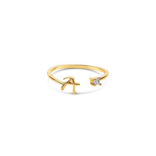 Scripture Stone Initial Adjustable Ring - Gold Tone